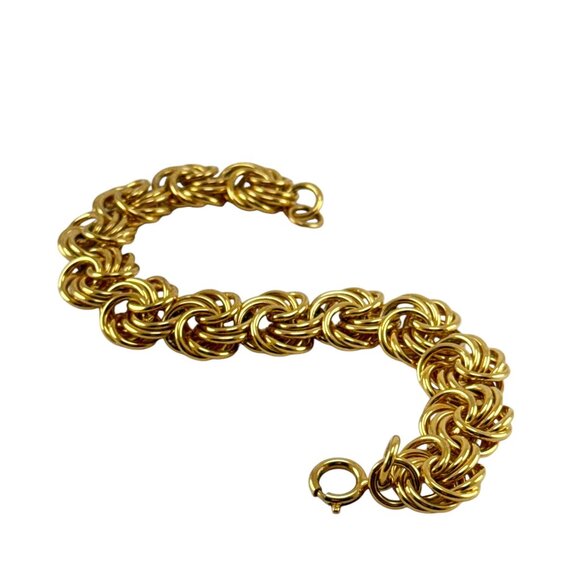 Vintage Gold Tone Statement Chain Link Bracelet Chunky Textured Women’s Jewelry - Picture 2 of 8
